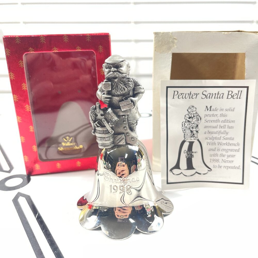 Vtg 1998 Christmas Wallace Silversmiths Pewter Bell Ornament‎ Figurine 5"